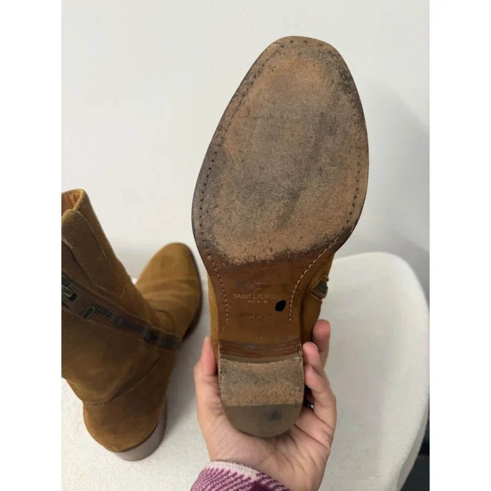 Saint Laurent Wyatt Brown Suede Leather Side Zip Boots EU 39 Italy